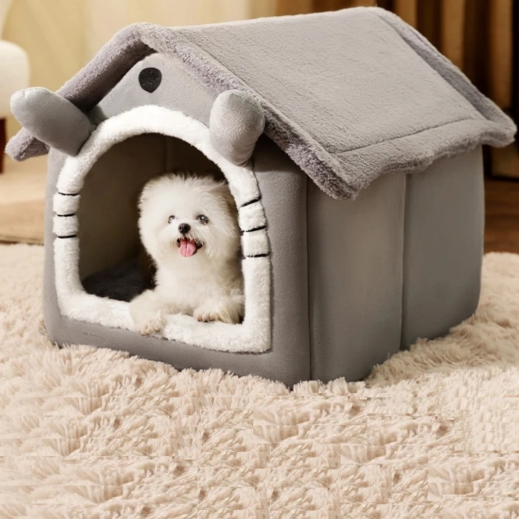 Casuta-culcus din plus pentru caini si pisici - Marimea M (40 × 35 × 38 cm), Gri [3]