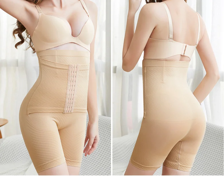 Colanti scurti modelatori cu centura abdominala postnatala integrate, Crem XS/S [5]