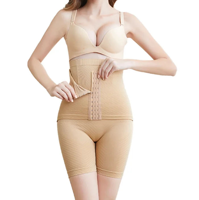 Colanti scurti modelatori cu centura abdominala postnatala integrate, Crem XS/S [4]