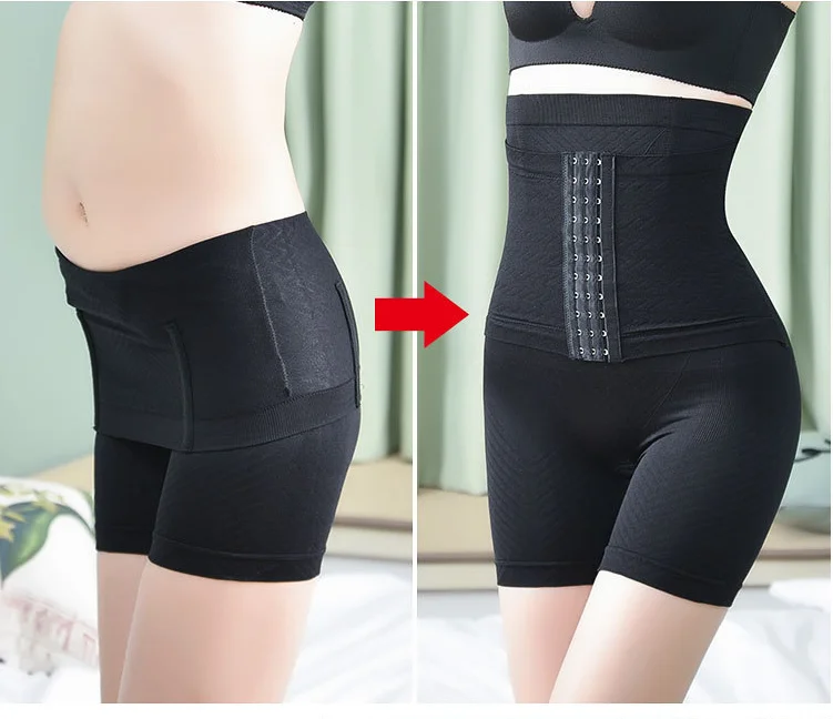 Colanti scurti modelatori cu centura abdominala postnatala integrate, Negru XS/S [4]