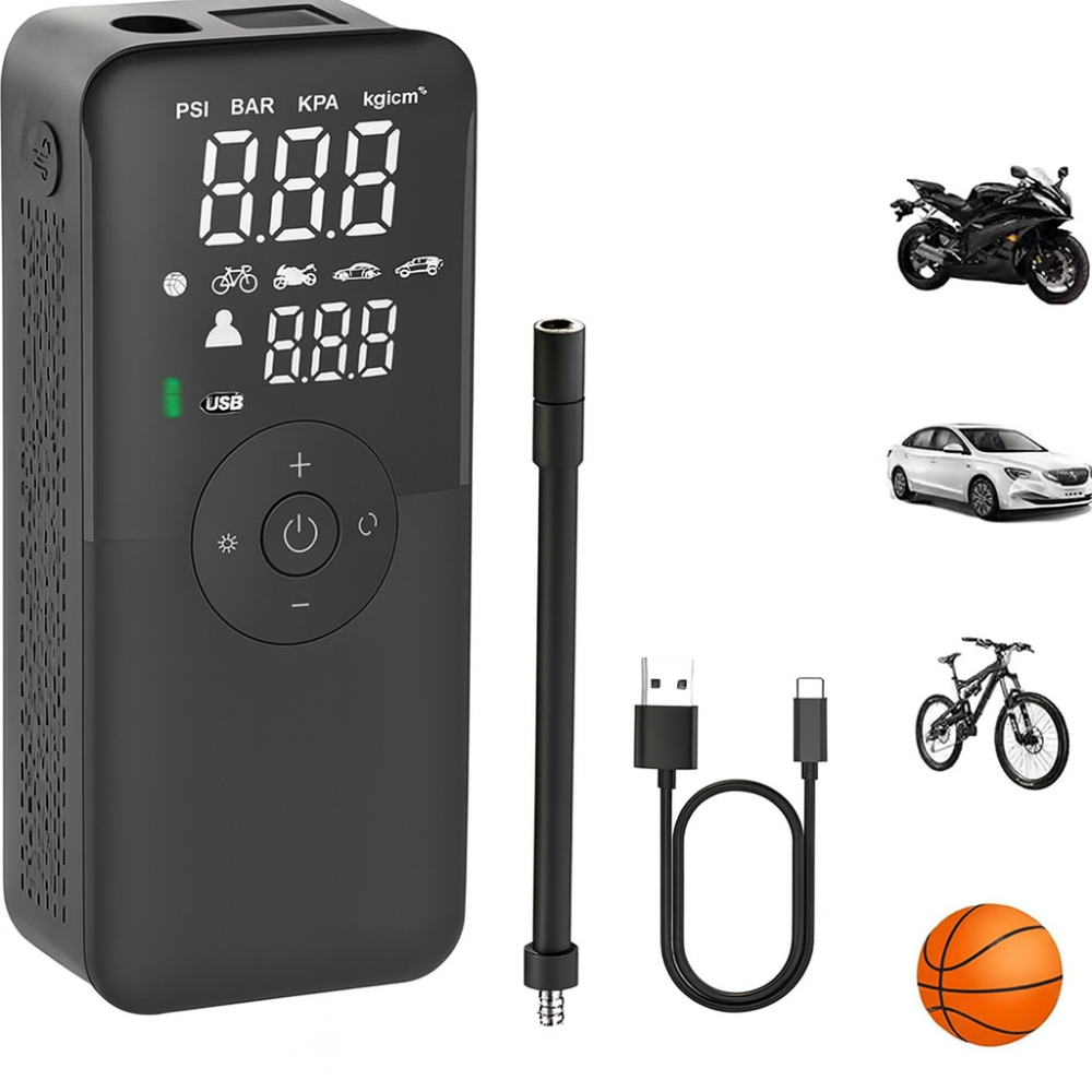 Compresor Auto Portabil multifunctional 150 PSI - Cu Baterie 5200 mAh, Iluminare LED și Ecran Digital [1]