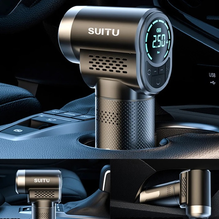 Compresor auto cu baterie portabil tip pistol 150 PSI – Pompa de aer digitala multifunctionala [7]