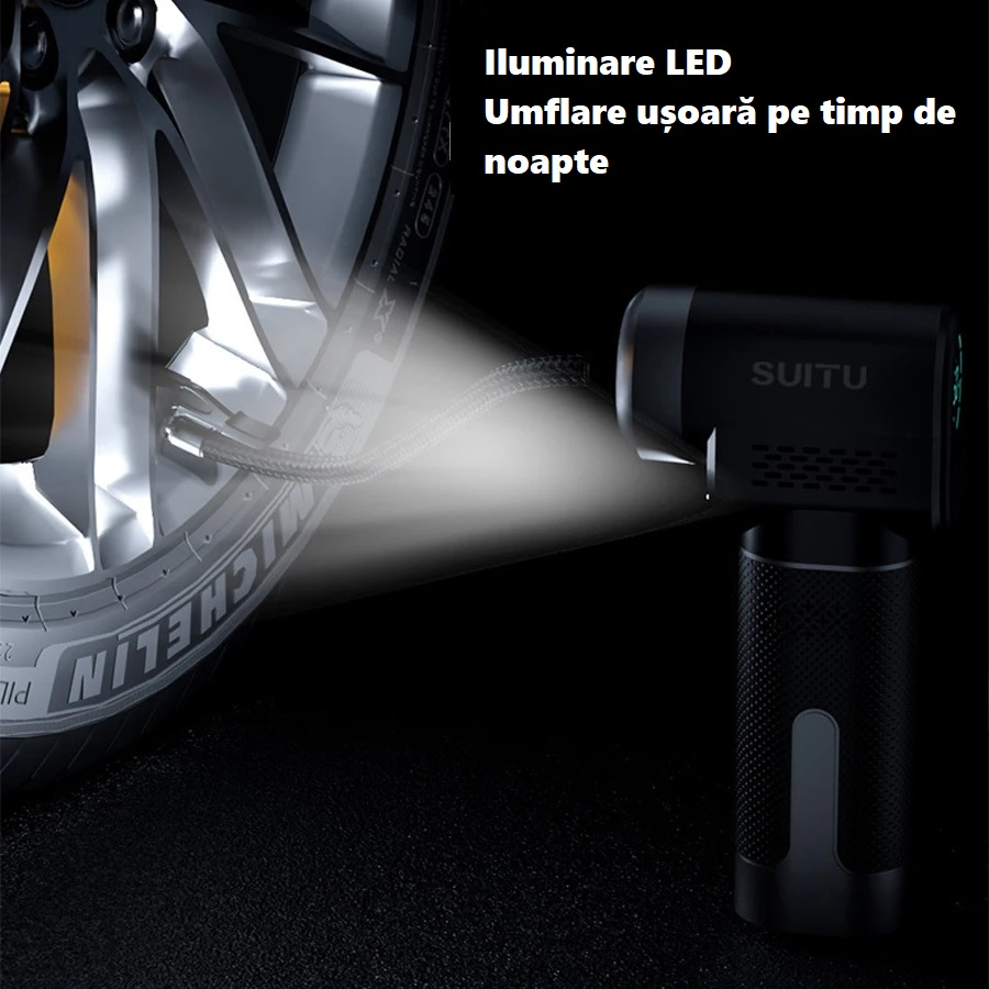 Compresor auto cu baterie portabil tip pistol 150 PSI – Pompa de aer digitala multifunctionala [5]