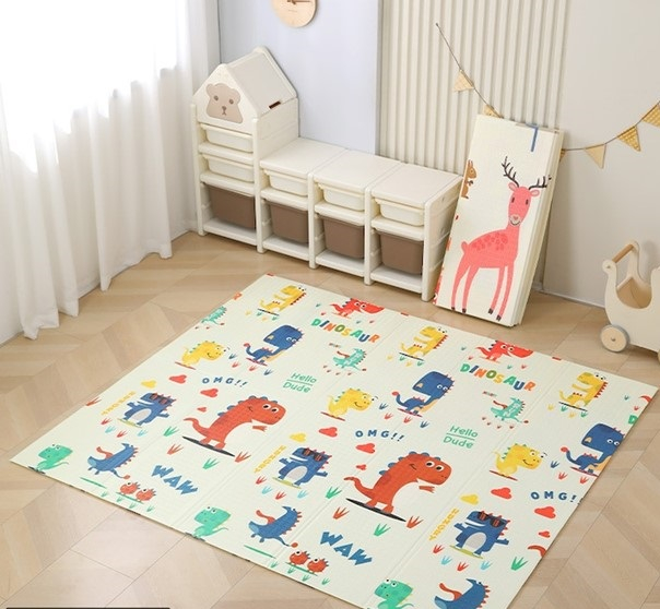 Covor Joaca copii pliabil, Dinozauri cu 2 fete, 180x200cm, Zenva [1]