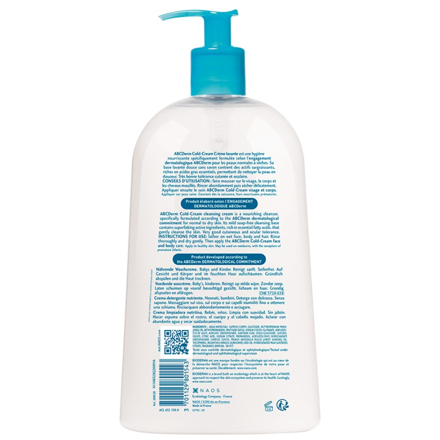 Crema de spalare ABCDerm Cold Cream, 1000 ml, Bioderma [2]