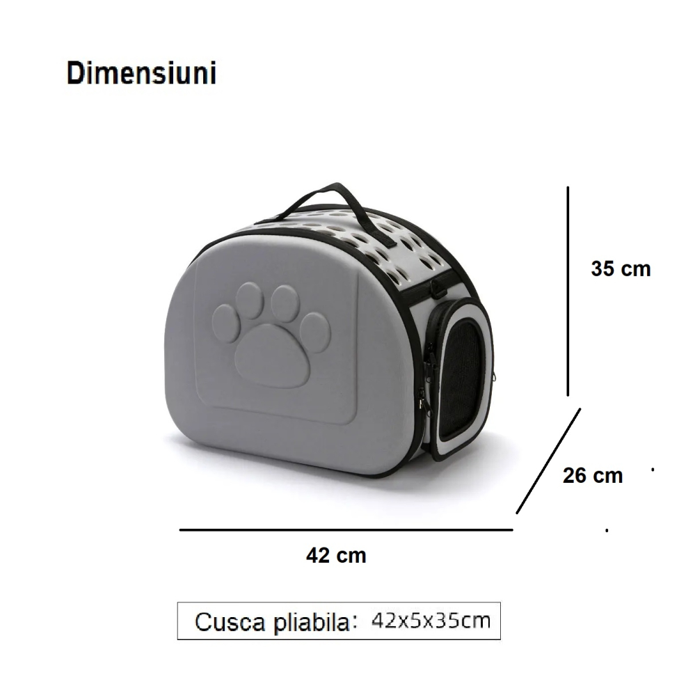 Cusca pliabila pentru pisici si caini de talie mica - portabila, aerisita si usor de transportat, Gri [2]