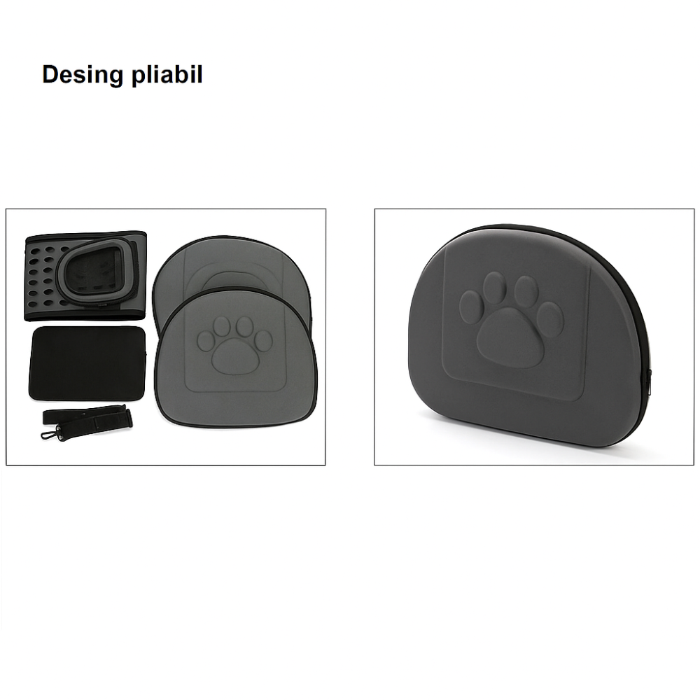 Cusca pliabila pentru pisici si caini de talie mica - portabila, aerisita si usor de transportat, Gri [4]