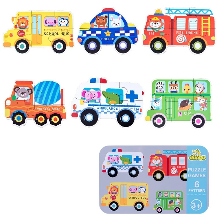 Cutie cu set de 6 puzzle-uri cu animale, lemn/metal, multicolor, 16 x 10 x 7 cm [1]