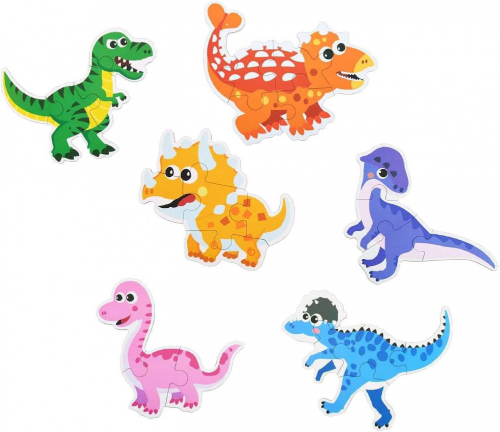 Cutie cu set de 6 puzzle-uri cu dinozauri, lemn/metal, multicolor, 16 x 10 x 7 cm [2]