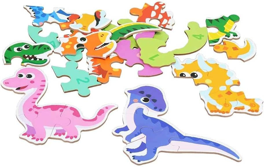 Cutie cu set de 6 puzzle-uri cu dinozauri, lemn/metal, multicolor, 16 x 10 x 7 cm [7]