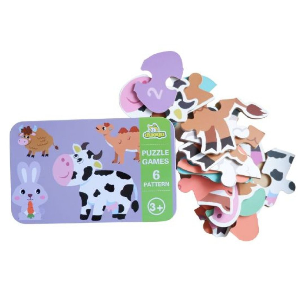 Cutie cu set de 6 puzzle-uri cu animale Zenva, lemn/metal, multicolor, 16 x 10 x 7 cm [3]