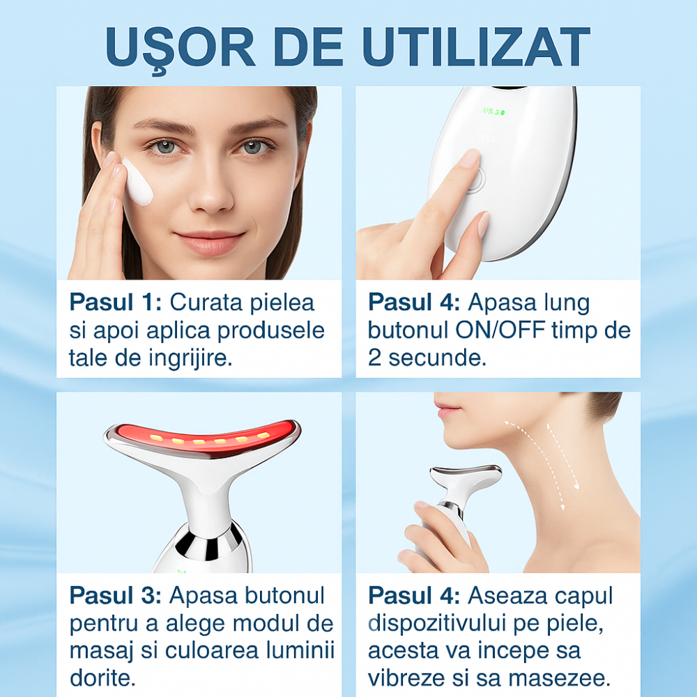 Dispozitiv de Masaj si Lifting Facial cu Terapie LED 7 Culori si incalzire, Alb [5]