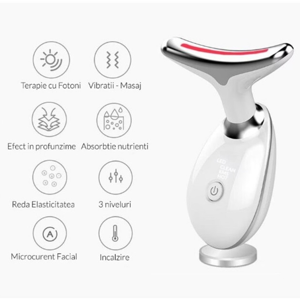 Dispozitiv de Masaj si Lifting Facial cu Terapie LED 7 Culori si incalzire, Alb [3]