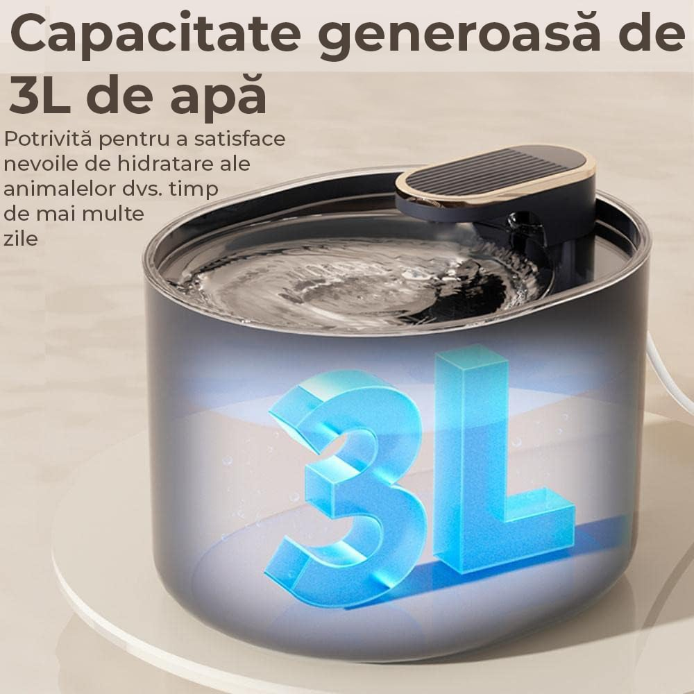Fantana de apa pentru pisici si caini - pompa silentioasa, filtru carbon, capacitate 3 L, USB, Negru [14]