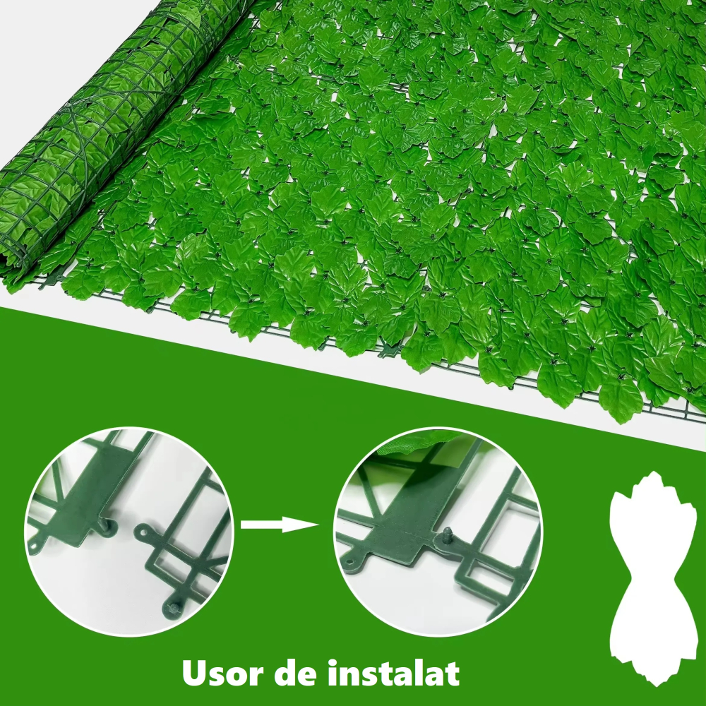 Gard decorativ viu artificial, frunze iedera – 1,5m x 3m, paravan, rezistent UV, Verde [5]