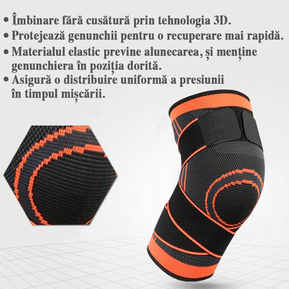 Genunchiera Elastica Profesionala, Orteza cu Compresie, Țesatura Respirabila – Portocaliu M [3]