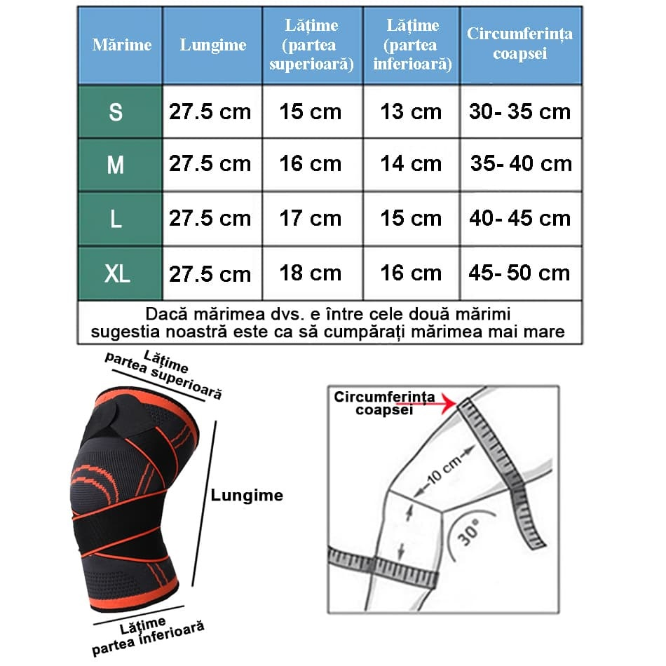 Genunchiera Elastica Profesionala, Orteza cu Compresie, Țesatura Respirabila – Portocaliu XL [3]