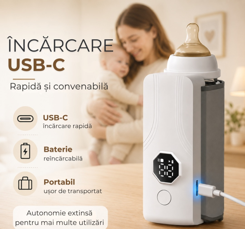 Incalzitor portabil pentru lapte Zenva– USB, pentru calatorii, reglabil, alb [6]