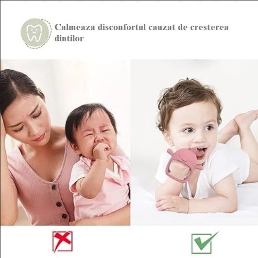 Jucarie dentitie Manusa Pui, silicon alimentar, fara BPA, 3-12 luni, Roz [6]