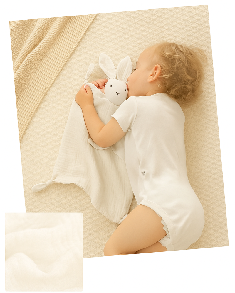 Jucarie Paturica Iepuras din Muselina – Jucarie de Alint si Somn, Alb [4]