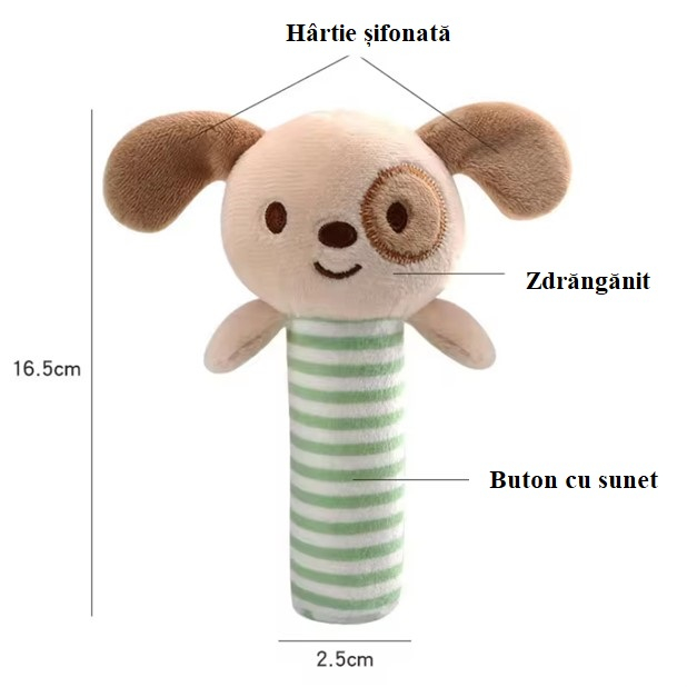 Jucarie zornaitoare de plus, pentru bebelusi, Catel, verde, 16.5 cm [2]