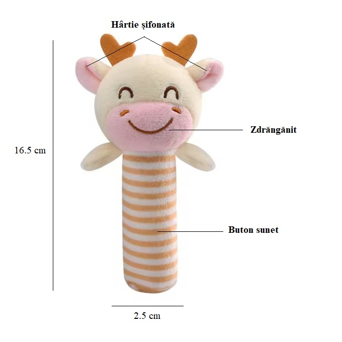 Jucarie zornaitoare de plus, pentru bebelusi, Vacuta, Portocaliu, 16.5 cm [2]