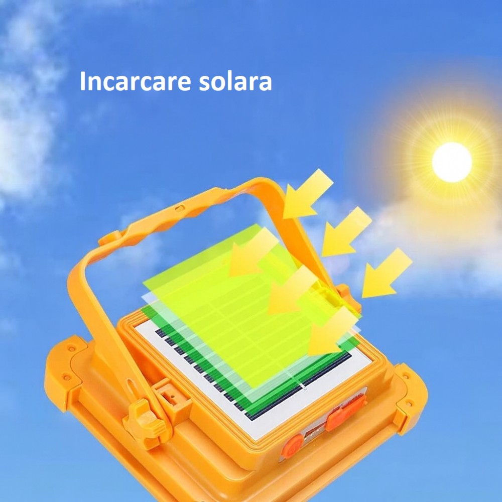 Lampa Solara de Exterior Portabila, Proiector LED Solar, IP66, 100 W, Reincarcabil - Galben [8]