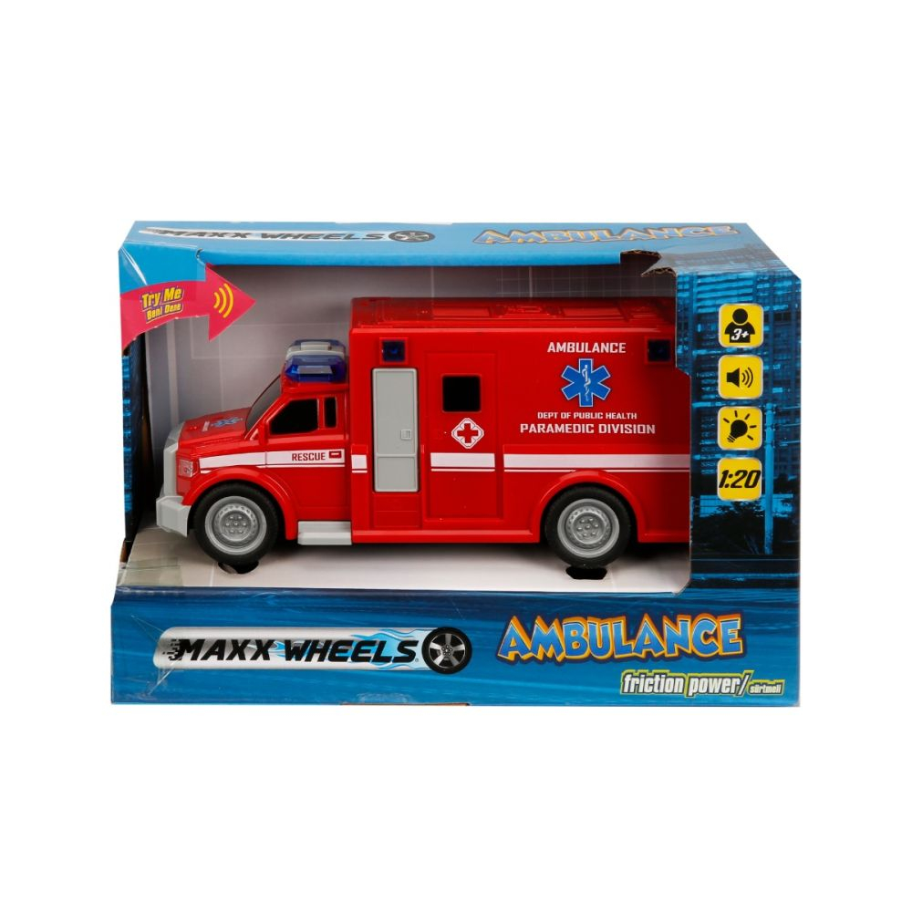 Masina de ambulanta cu lumini si sunete Maxx Wheels, 1:20, Rosu [1]