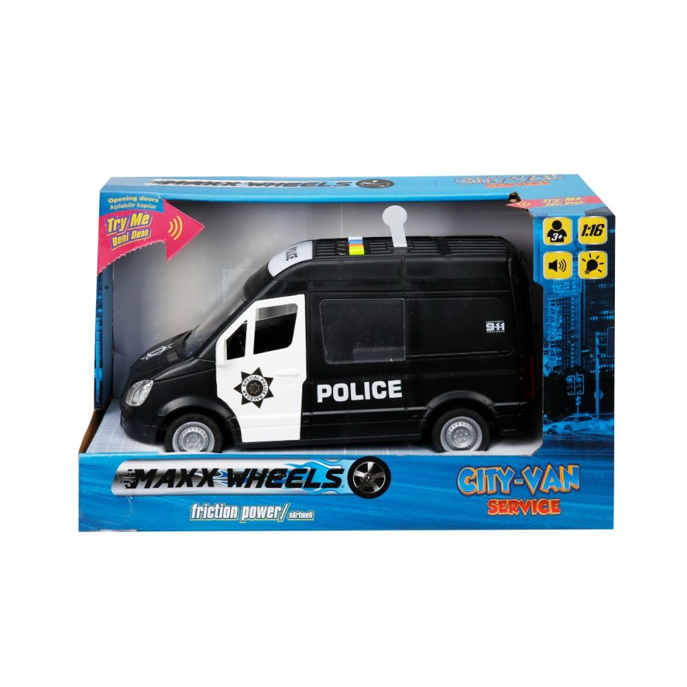 Masina de politie cu lumini si sunete Maxx Wheels, 1:16, Negru [1]