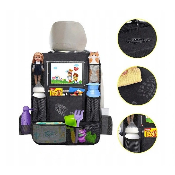 Organizator pentru scaun auto, 45 x 65 cm, Suport Tableta, Impermeabil, Negru, Protectie Scaun auto spatar [2]