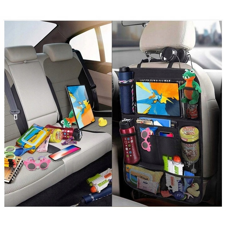 Organizator pentru scaun auto, 45 x 65 cm, Suport Tableta, Impermeabil, Negru, Protectie Scaun auto spatar [3]