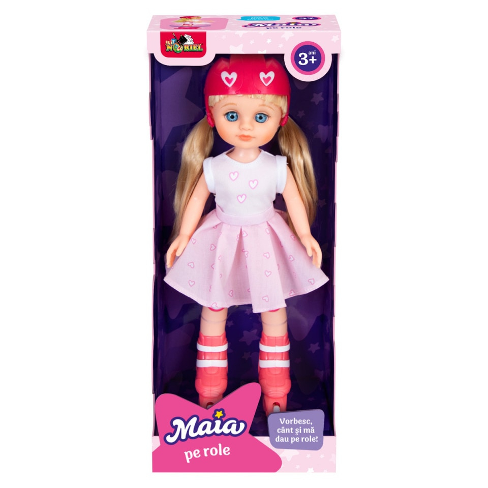 Papusa Maia pe role - rochita alb cu roz [3]
