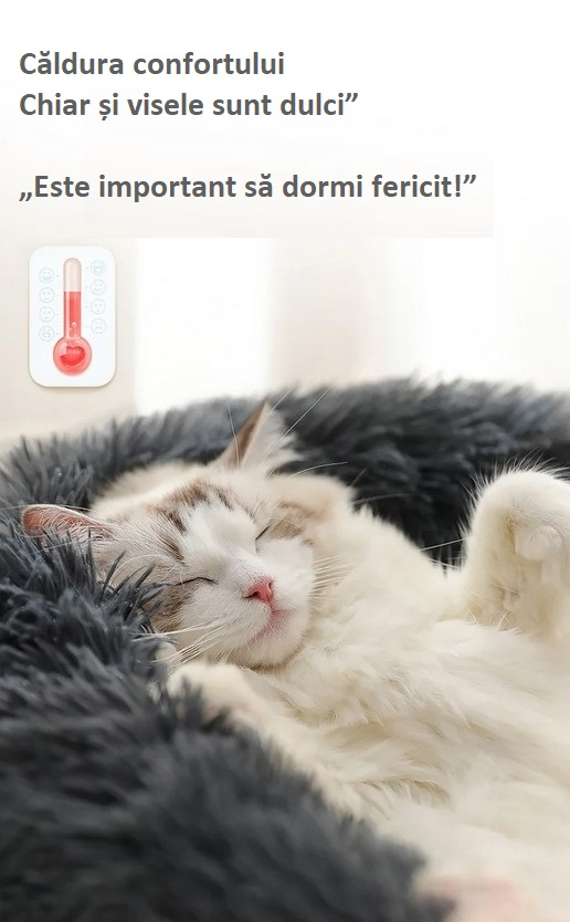 Pat pufos rotund pentru pisici si caini mici, 50 cm diametru – moale si confortabil, Gri [7]