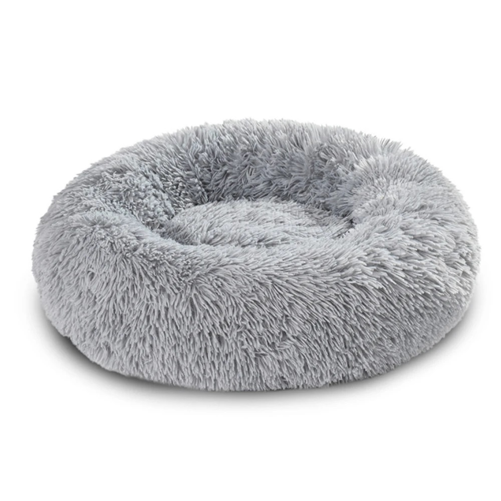 Pat pufos rotund pentru pisici si caini mici, 50 cm diametru – moale si confortabil, Gri [5]