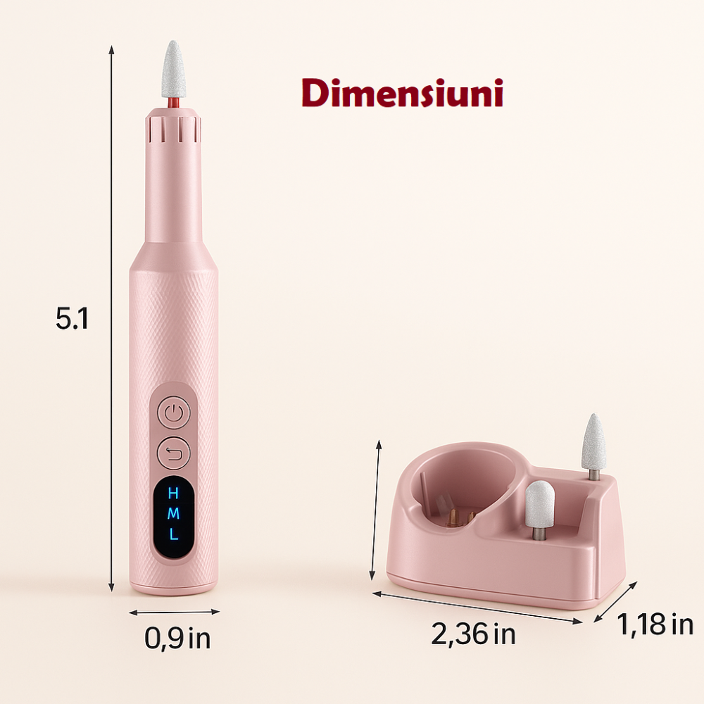 Pila de unghii profesionala, wireless, pentru manichiura-pedichiura, 18000 RPM, 3 viteze, Roz [2]