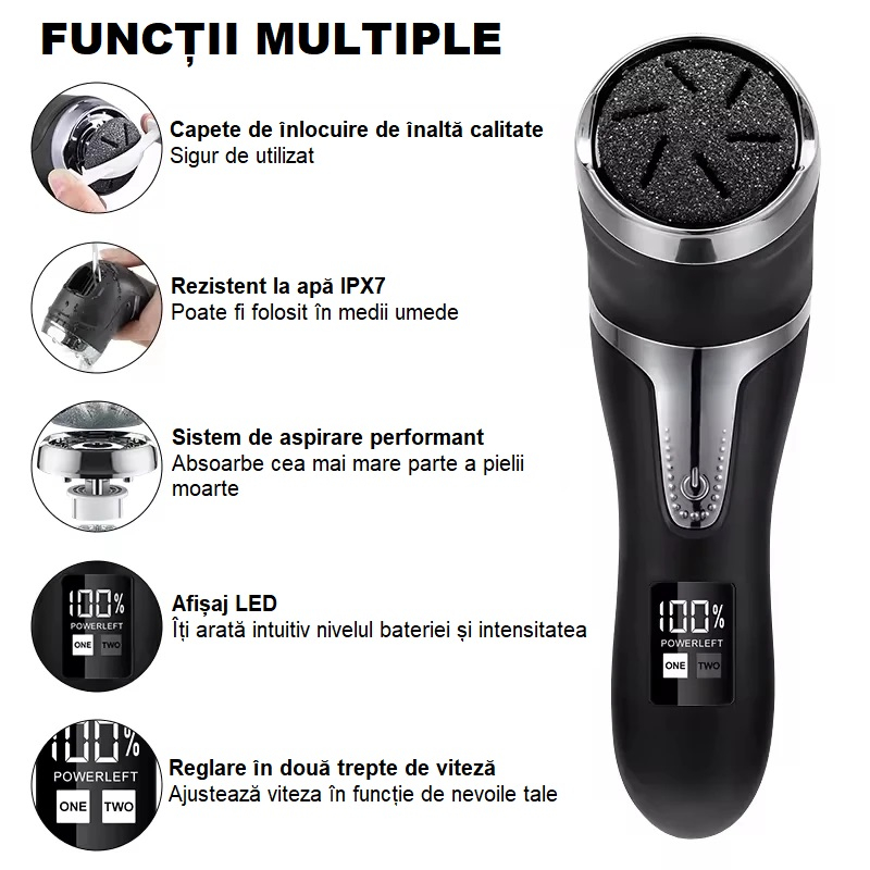 Pila electrica profesionala pentru talpi si calcaie, cu afisaj LCD, 2 viteze si sistem de aspirare [6]