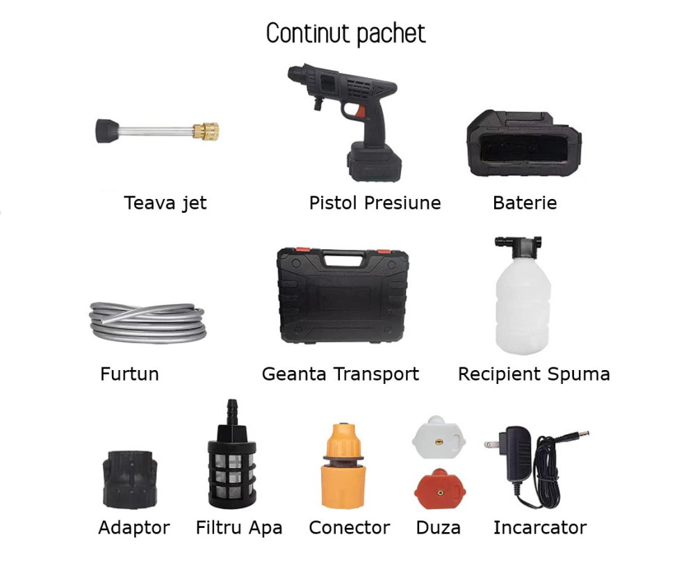 Pistol de Spalare Auto Portabil cu Presiune, 24V, Doua Baterii, 35 Bar, Jet de Apa si Spuma, Cu Valiza [7]