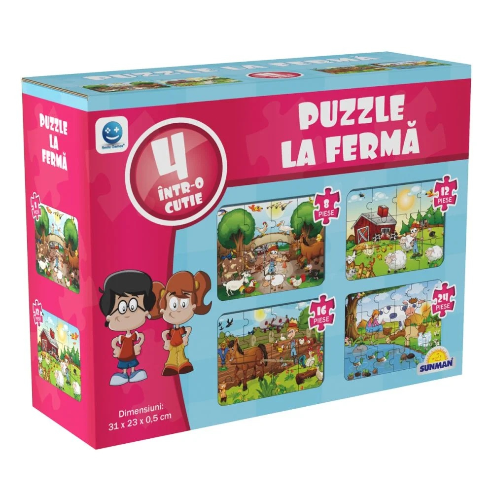 Puzzle 4 in 1, Smile Games, Animale de la ferma (8, 12, 16, 24 piese) [2]
