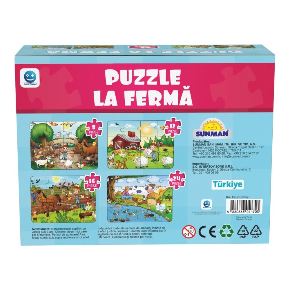 Puzzle 4 in 1, Smile Games, Animale de la ferma (8, 12, 16, 24 piese) [3]