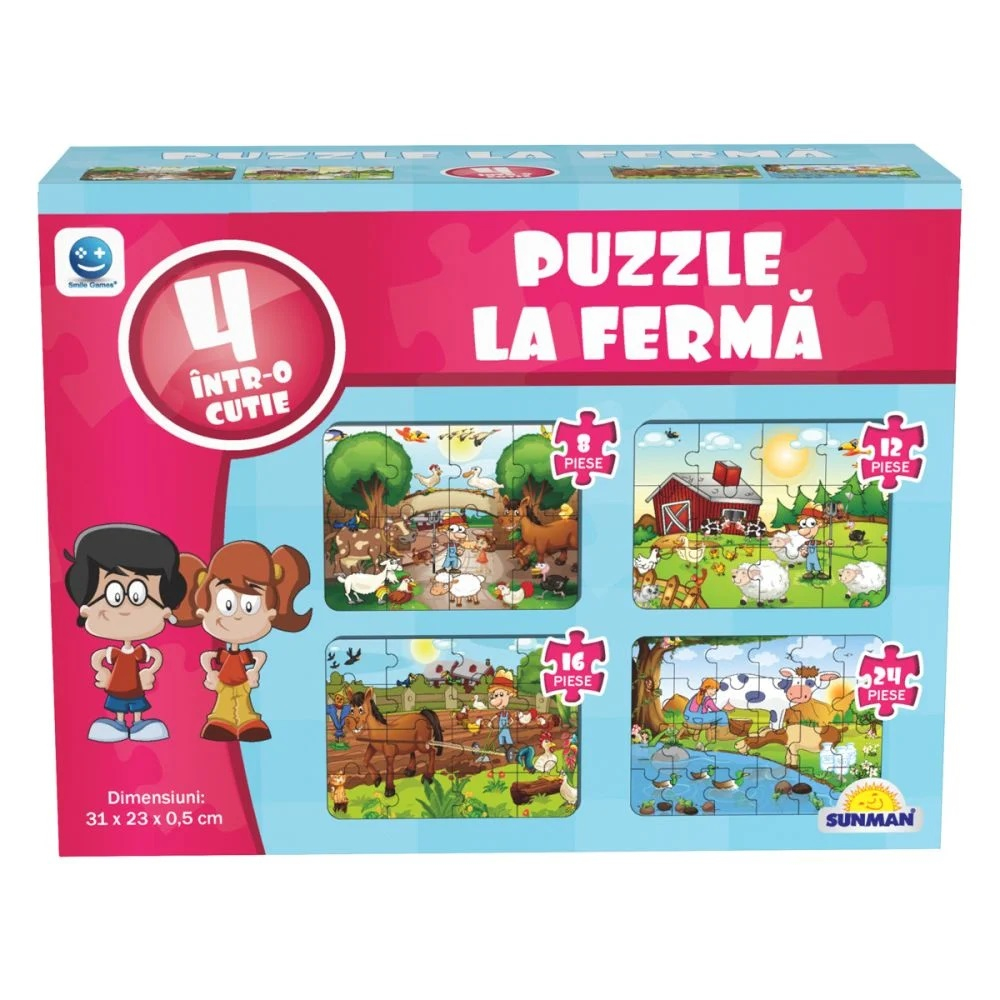 Puzzle 4 in 1, Smile Games, Animale de la ferma (8, 12, 16, 24 piese) [1]