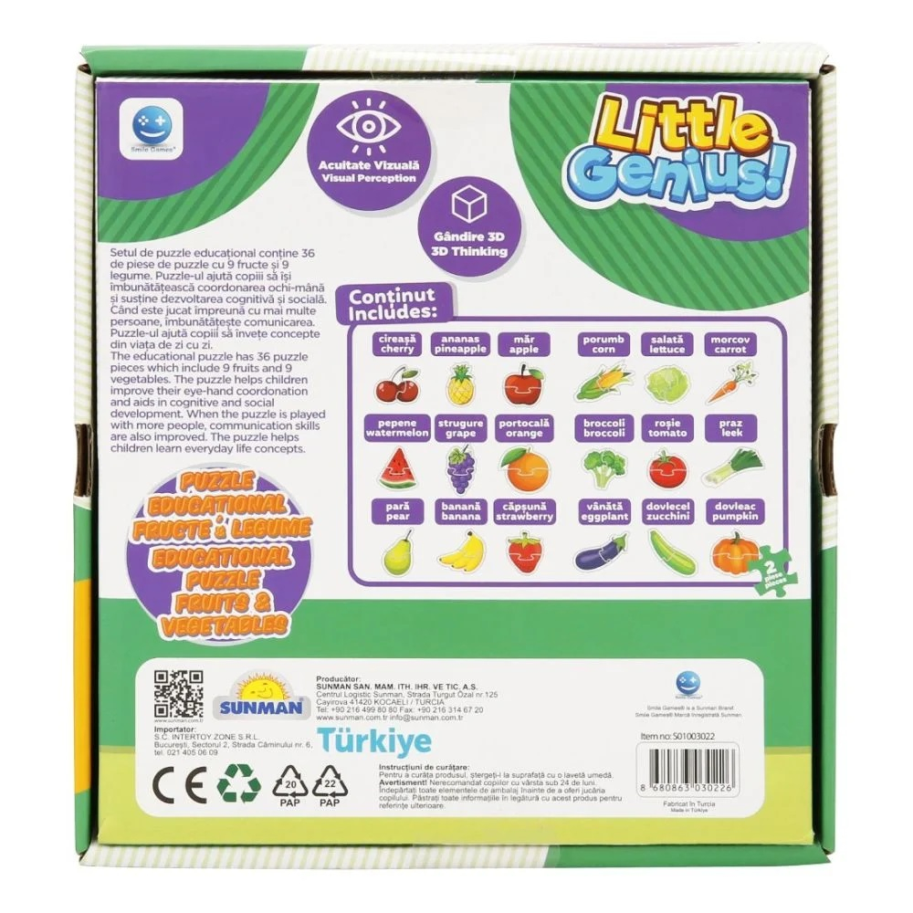 Puzzle educational cu fructe si legume, Smile Games, 36 piese [5]