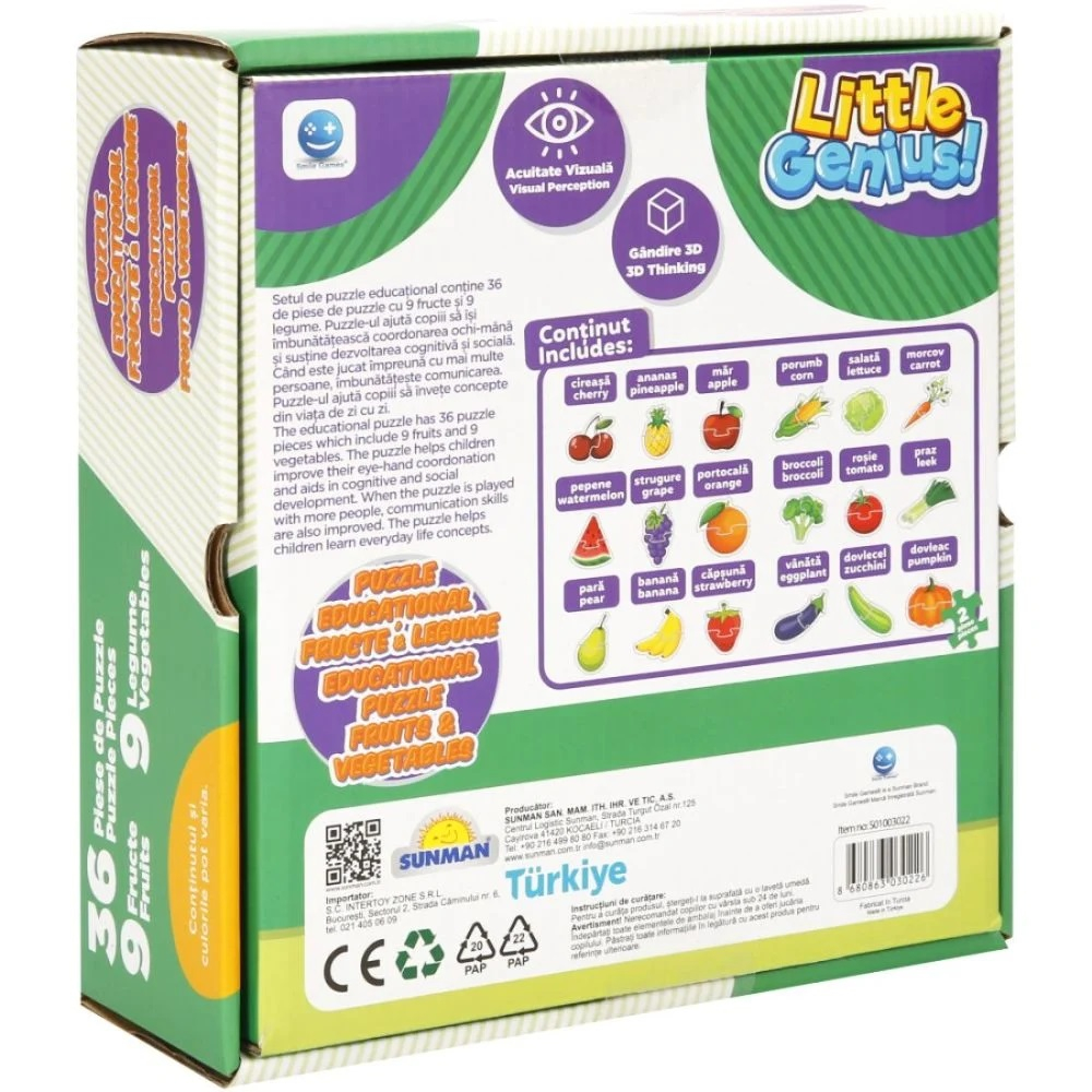 Puzzle educational cu fructe si legume, Smile Games, 36 piese [4]