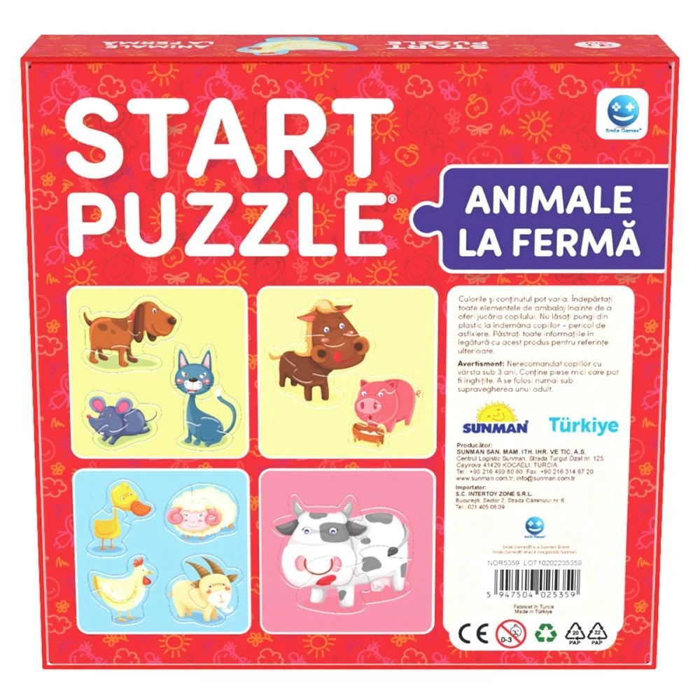 Puzzle Start, 4 in 1, Animale la ferma, Smile Games, 26 piese [4]