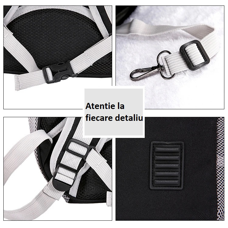 Rucsac transparent pentru pisici si caini mici 24x32x41 cm - ventilatie, confort si siguranta, Gri [6]