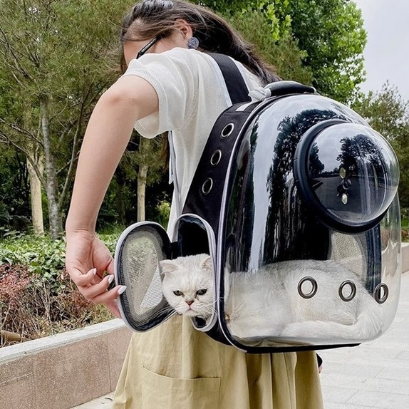 Rucsac transparent pentru pisici si caini mici 24x32x41 cm - ventilatie, confort si siguranta, Roz [7]