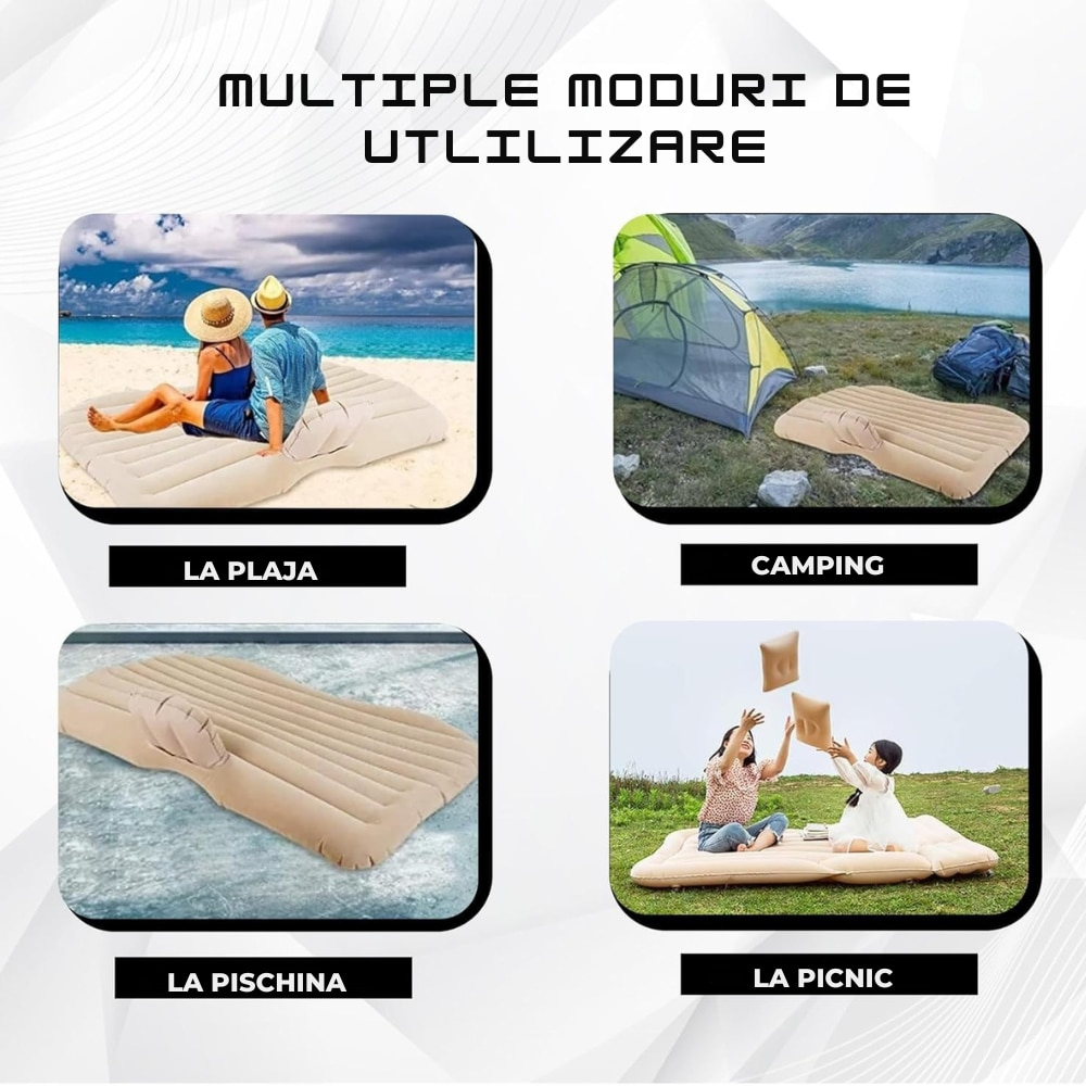 Saltea gonflabila auto pentru bancheta spate cu pompa electrica 135 cm x 85 cm, Crem [6]