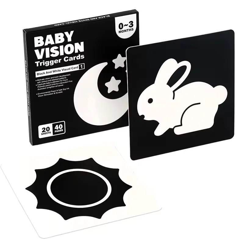 Set 20 carduri stimulare vizuala bebelusi, cartonase cu imagini, alb-negru, 0-3-luni [2]