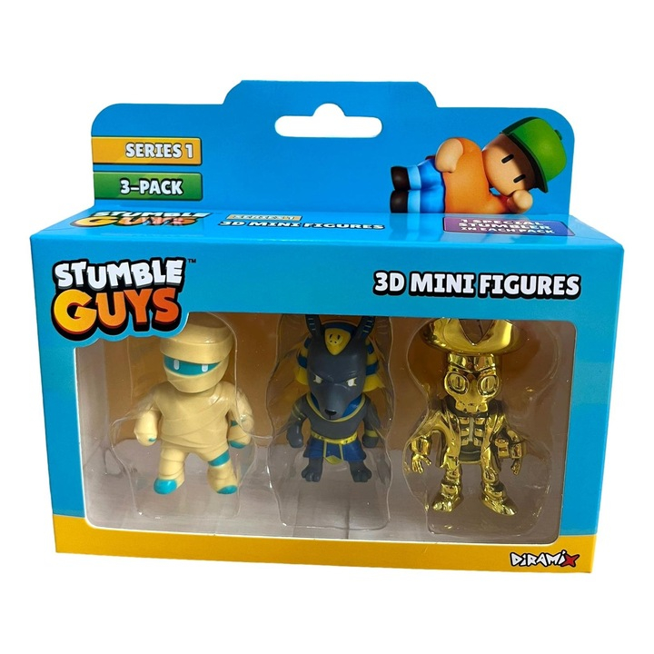 Set 3 mini figurine Stumble Guys, 3D Seria 1 Hatshepsut, Anubis, Capt. Goldheart [1]
