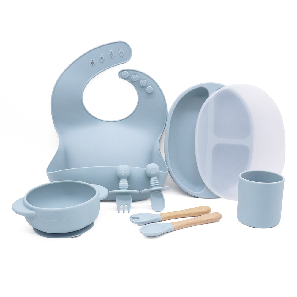Set complet hranire bebelusi pentru diversificare,9 piese, silicon, fara BPA, Albastru [2]