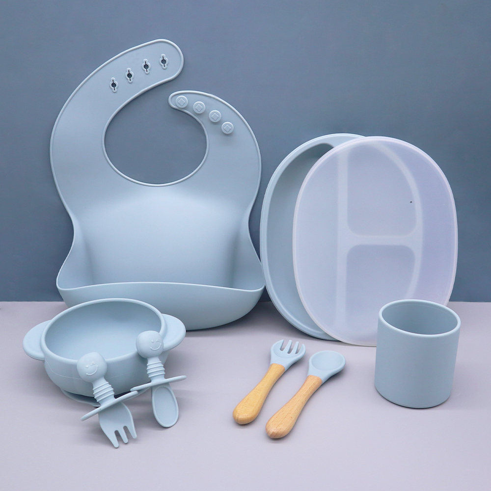 Set complet hranire bebelusi pentru diversificare,9 piese, silicon, fara BPA, Albastru [3]